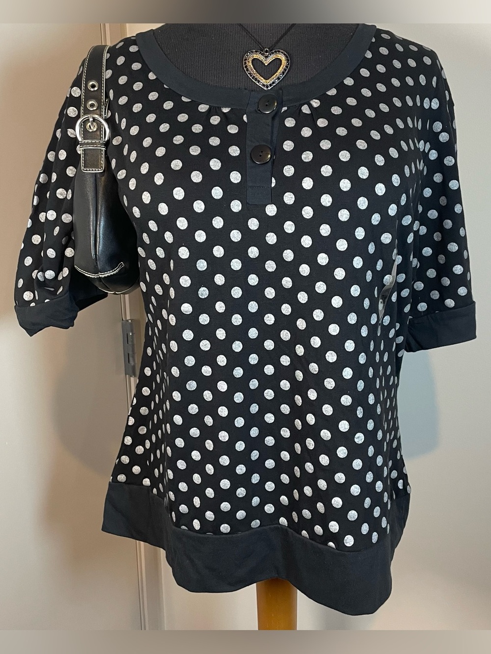 Y2K Dead Stock Plus Size Black Polka Dot Size 3X 100% Cotton Shirt Blouse